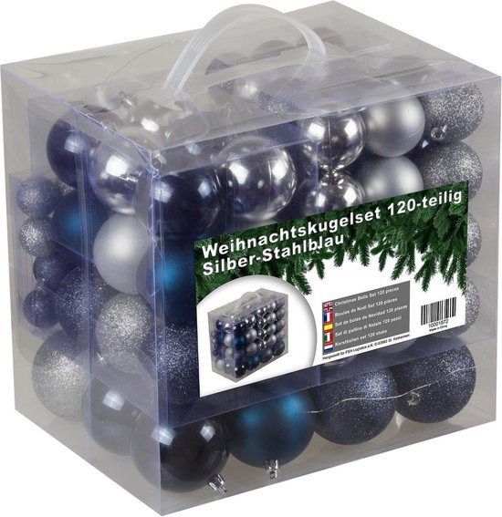 4seasonz kerstballenset - 120 stuks - Kunststof - Blauw/Zilver
