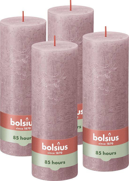 Bolsius - Rustieke Kaars - 4 Stuks - Oud Roze - 19cm