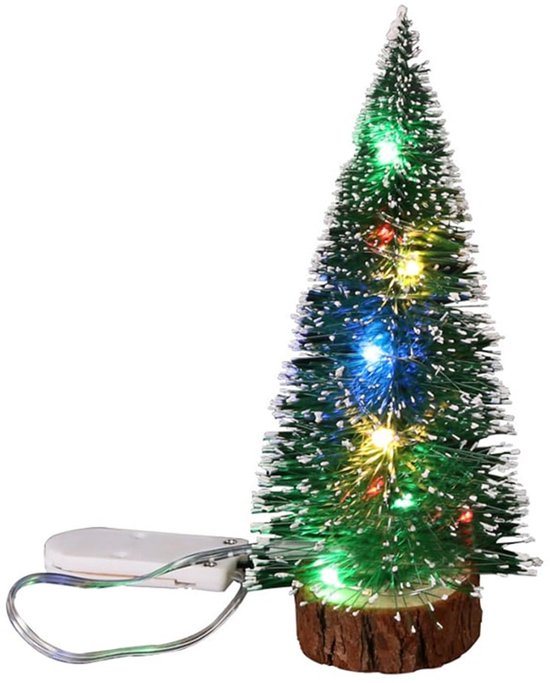 ANMI® Mini Kerstboom met Multicolor LED – Pre-Lit Sisal Pijnboom 15 cm, Tafelmodel met Houten Basis – Miniatuur Kerstdecoratie voor Woonkamer, Tafel & DIY Kerstdorp