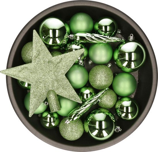 Decoris kerstballen set - 34-dlg - groen - incl. piek - kunststof - kerstversiering