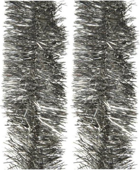 2x stuks kerstslingers antraciet (warm grey)  270 x 7 cm - Folie lametta guirlandes/slingers kerstversiering