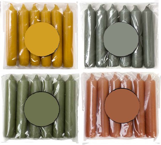 Cactula luxe gekleurde korte dinerkaarsen in Trendy Winter 2025 2026 kleuren! 4 pakjes van 6 kaarsen in de kleur Mushroom 2.1 x 12 cm