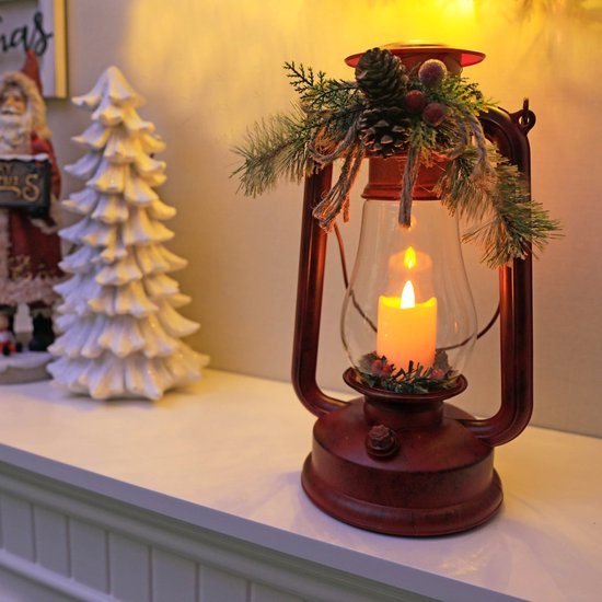 LUCOZA Kerstlantaarn in kerstboom vorm | LED kaars | met timer | Metaal/Koper