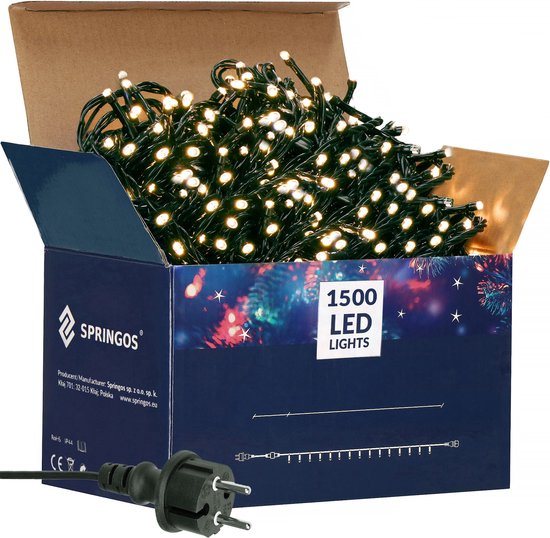 Springos Kerstverlichting | Binnen & Buiten | 90 m | 1500 LED | Warm Wit