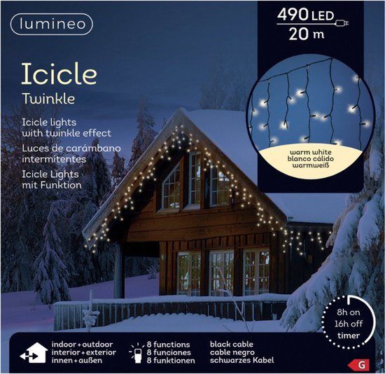 Kerstverlichting lichtgordijn Ijspegels - 490 warm wit LED lampjes - 20 meter - geschikt voor buiten