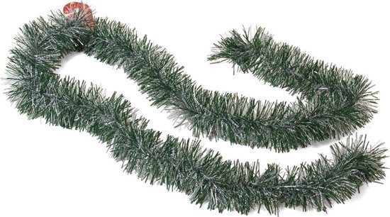 Gerimport Kerstslinger - groen - besneeuwd - folie - 180 x 7 cm - kerstversiering - folieslinger