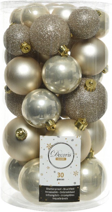 Decoris kerstballen - 30x st - champagne - 4-5-6 cm - kunststof - kerstversiering