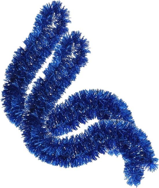 Kerstslingers - 2x stuks - glitter blauw - folie lametta - 180 x 7 cm - kerstboom versiering / guirlandes - folieslinger - kerstversiering