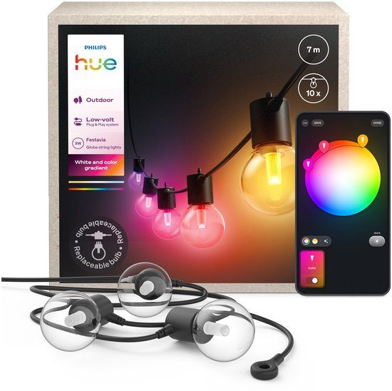 Philips Hue Festavia outdoor lichtsnoer met globe-lampen – 7 meter – 10 lampen - uitbreiding