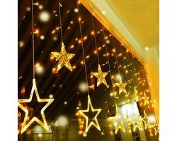 12 sterren gordijnverlichting binnen en buiten, aansluitbaar, 8 verlichtingsstanden, 138 LED's lichtsnoer, muur, feest, kerst, bruiloft, raam, tuin, verjaardagsdecoratie, 2 m warmwit licht, 220 V