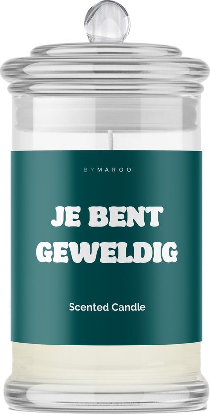 Geurkaars met Tekst - Bedankt Cadeau voor Man en Vrouw Verjaardag - Cotton Geur - in Glazen pot - Je Bent Geweldig - Geschenkset vrouwen, moeder, vader, vriendin, zus, oma, mama, papa - Verwenpakket Vrouw - Cadeautje voor haar