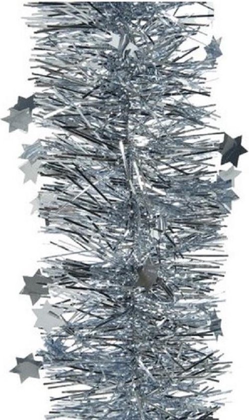 2x Kerstslingers glitter sterren lichtblauw 10 cm breed x 270 cm - Guirlande folie lametta - Lichtblauwe kerstboom versieringen