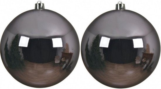 2x Grote lila paarse kunststof kerstballen van 14 cm - glans - lila paarse kerstboom versiering