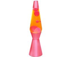 i-Total Lavalamp - Lava Lamp - Sfeerlamp - 40x11 cm - Glas/Aluminium - 30W - Oranje met Roze Lava - Roze Voet - XL2941