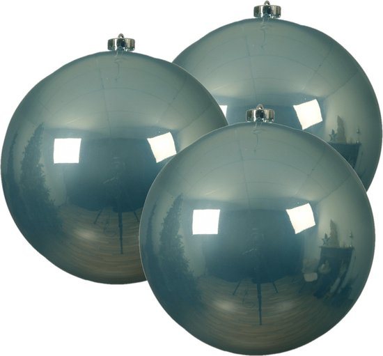 3x stuks kunststof kerstballen lichtblauw - 14 cm - glans - Onbreekbare plastic kerstballen