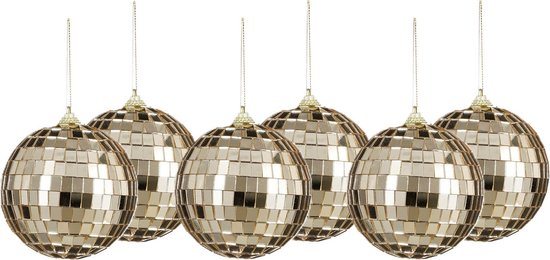 House of Seasons Discobal kerstballen - 6x st- champagne - 8 cm - foam - spiegelbol