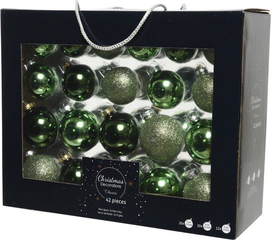 Decoris Kerstballen - 42 stuks - glas - mix groen - 5-6-7 cm