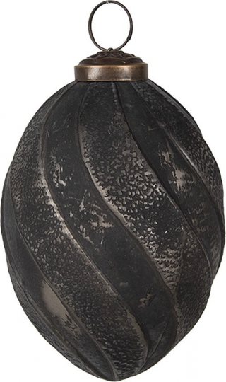 Clayre & Eef Kerstbal Overig Ø 7x10 cm Zwart Glas Kerstballen