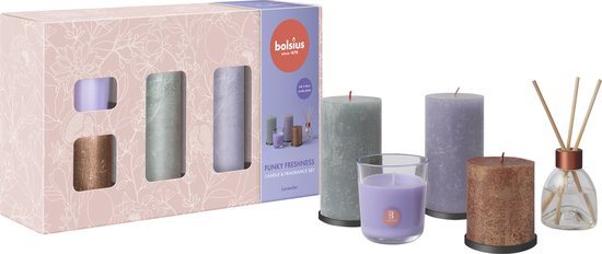 Bolsius - Rustieke Kaarsen Set - Geur Set - Giftset - Funky Freshness - Lavendel