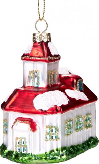 BRUBAKER Besneeuwde Kerk - Handbeschilderde Kerstballen van Glas - Mondgeblazen Kerstboomversieringen, Grappige Figuren, Decoratieve Hangers Boombal - 9,5 cm