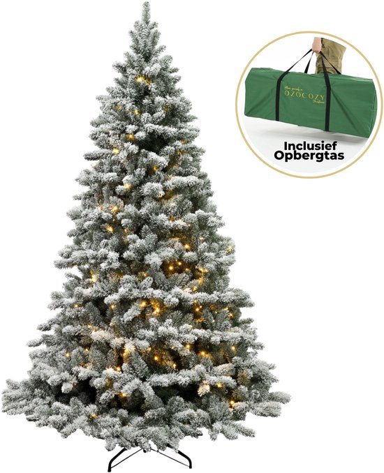 Ozocozy Kunstkerstboom - Kerstboom - 210 cm - Kunstkerstboom met LED-verlichting - Kerstboom met verlichting - 450 LED lampjes - 1500 Takken - Met sneeuw - Frosted - Kerst - Inclusief opbergtas
