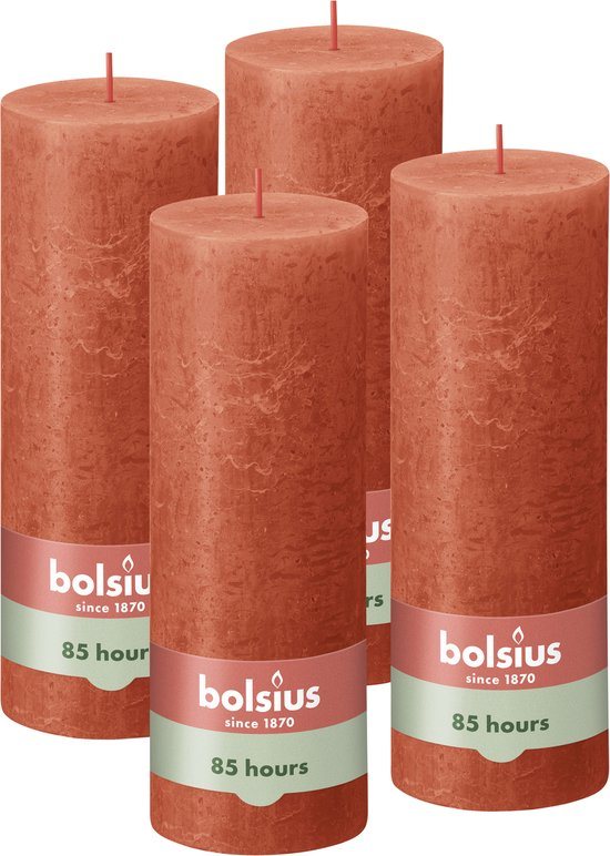 Bolsius - Rustieke Kaars - 4 Stuks - Oranje - 19cm
