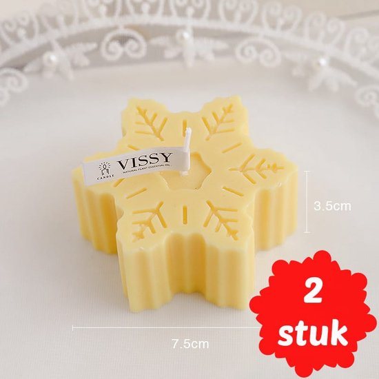 Kaars - Kerst Kaars - Set van 2 - Sneeuwvlok - Geel - Sneeuw - Snowflake - Aromatherapie Kaars - Figuurkaars