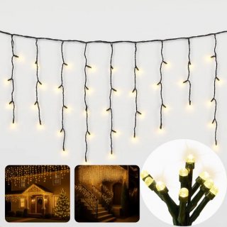 Cheqo® Ijspegel Verlichting - Lichtgordijn - Kerstverlichting Buiten - Kerstverlichting Binnen - 180 LED - Warm Wit - 6 Meter - 8 Lichtfuncties - IP44 Adapter - Geschikt Voor Buiten - Groen Snoer - 3 Meter Aansluitsnoer - LED Lampjes