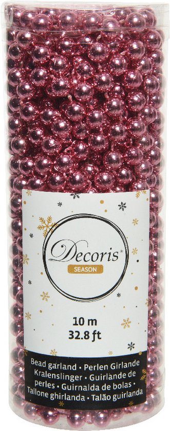1x stuks kralenslingers kerstboom slingers/guirlandes lippenstift roze 10 meter