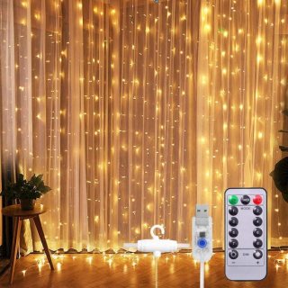 TuseRxln LED Sprookjeslichten Warmwit - Lichte Gordijn - 300 Led Usb Verlichting Met Afstandsbediening - 4 Kleuren - Voor Binnen Decoratie