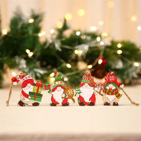 Without Lemon - Set van 12 - Houten Kerst Kabouters - Elfjes - Kerst Ornament - Kersthangers - Kerstboom - Versiering - Decoratie - Kerstcadeau - Duurzaam - Versie 1