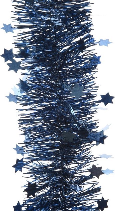 Decoris Kerstslinger - sterren - donkerblauw - 270 x 10 cm - lametta/folie - kerstboomslinger