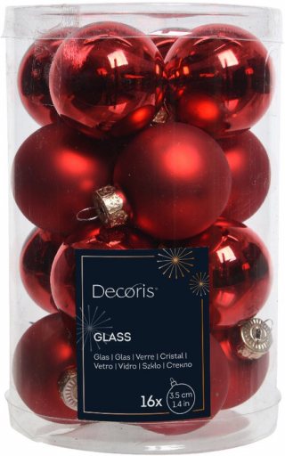 Decoris Mini-glasballetjes 35mm rood koker a 16
