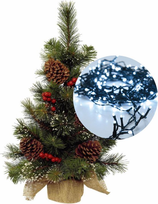 Mini kerstboom 45 cm - met decoratie en verlichting helder wit 300cm -40 leds