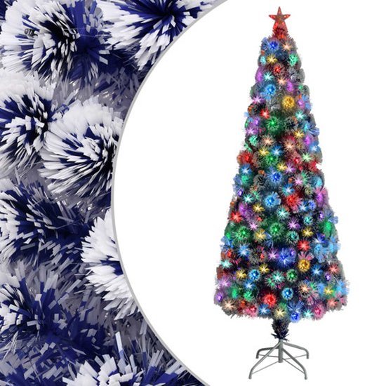 vidaXL - Kunstkerstboom - met - verlichting - 240 - cm - glasvezel - wit - en - blauw