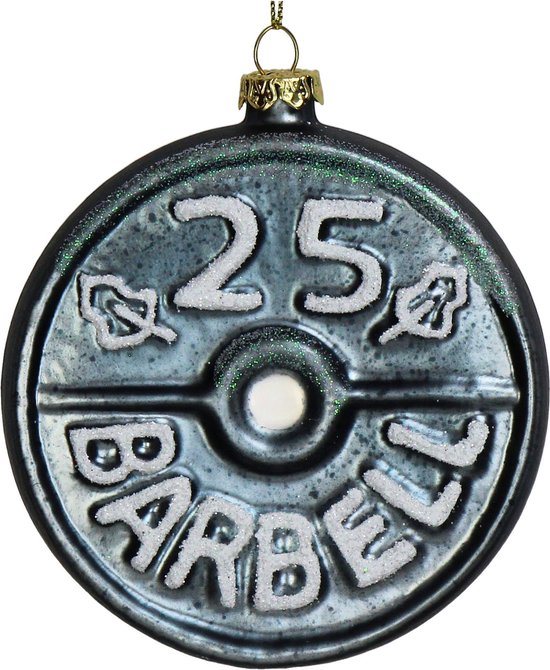 HD Collection Ornament kerstbal Barbell Glas Grijs 8.9 cm
