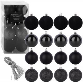 Kerstballen Set Onbreekbaar Zwart 8 cm 16 stuks - Kerstdecoratie