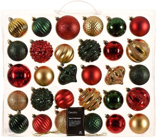 Kerstbal mix rood goud groen 30 stuks