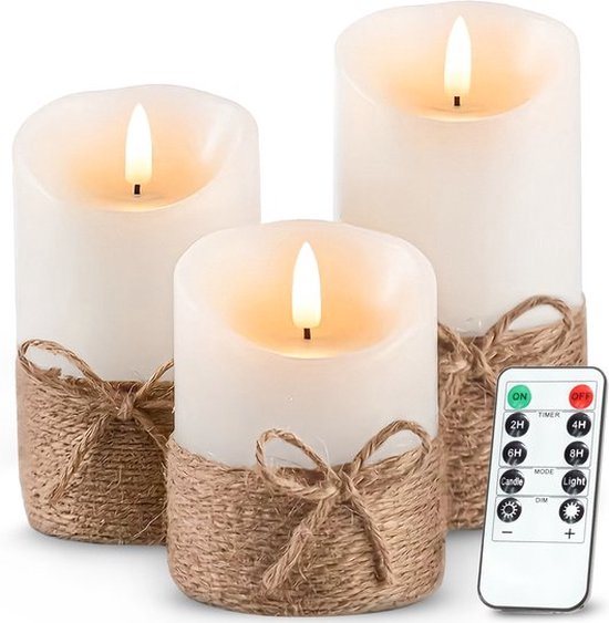 O’DADDY® LED Kaarsen Set van 3 – Bewegende Vlam – Afstandsbediening met Timer & Dimfunctie – Werkt op Batterijen (2x AA) – Warm Wit Licht – Crème – 10 / 12,5 / 15 cm