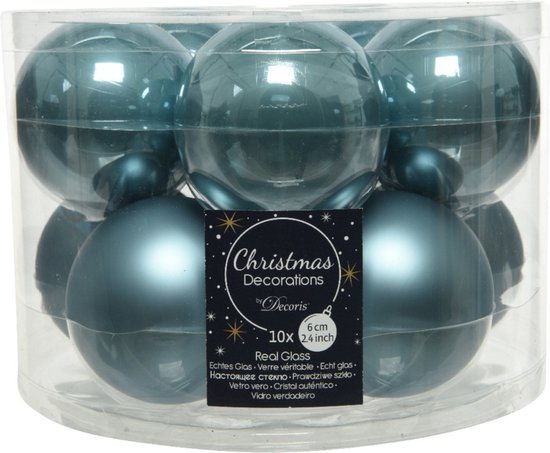 10x stuks kerstballen ijsblauw (blue dawn) van glas 6 cm - mat/glans - Kerstboomversiering