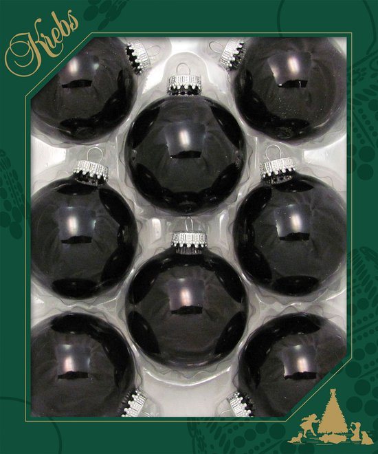 Krebs kerstballen - 8x - ebony zwart glans kleur - D7 cm - glas - kerstversiering - kerstboomversiering