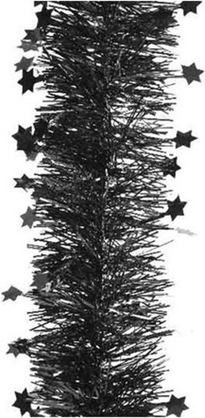Decoris Kerstslinger - sterren - zwart - 270 x 10 cm - lametta/folie - kerstboomslinger