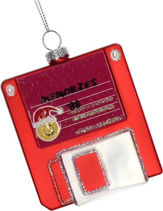HD Collection Ornament kerstbal Floppy Disk Glas Rood 8.9 cm