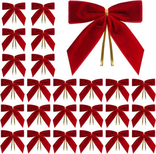 Kleine Rode Fluwelen Kerststrikken - 24 Stuks voor Kerstboom, Wreaths, Cadeaus, Ambachten en Hudecoratie