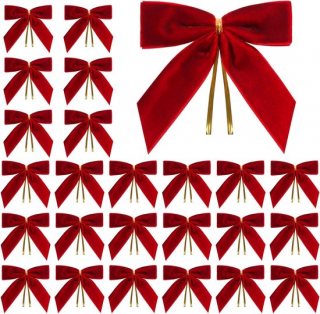 Kleine Rode Fluwelen Kerststrikken - 24 Stuks voor Kerstboom, Wreaths, Cadeaus, Ambachten en Hudecoratie