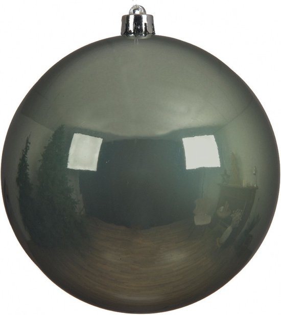 1x Grote salie groene kunststof kerstballen van 14 cm - glans - salie groene kerstboom versiering