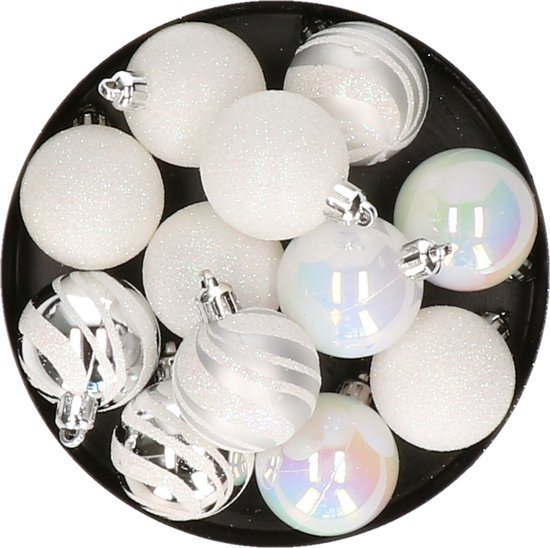 Atmosphera kerstballen 12x - wit parelmoer/zilver - 4 cm - kunststof