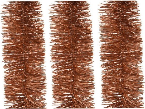 3x stuks kerstslingers terra bruin  270 x 7 cm - Folie lametta guirlandes/slingers kerstversiering