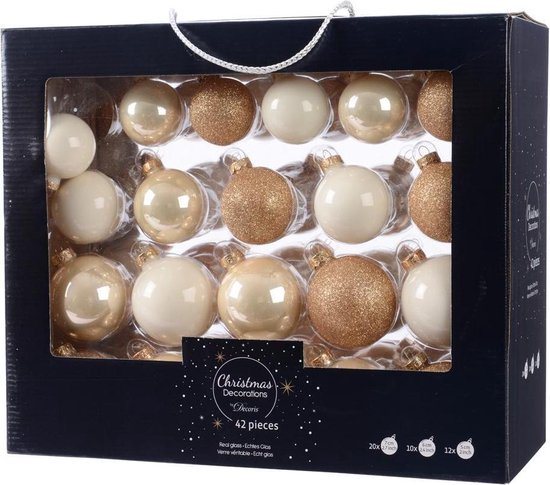 Decoris kerstballen mix - 42 Stuks - Glas - Wit Parelmoer