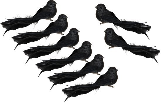 Othmar Decorations Vogels op clip - 8x st - zwart - 16 x 4 cm - kunststof -kerstversiering